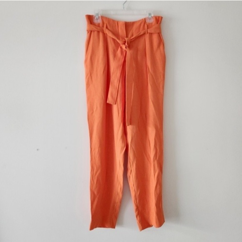 River Island Belted Straight Leg Pants Orange Womens Small - Picture 1 of 3